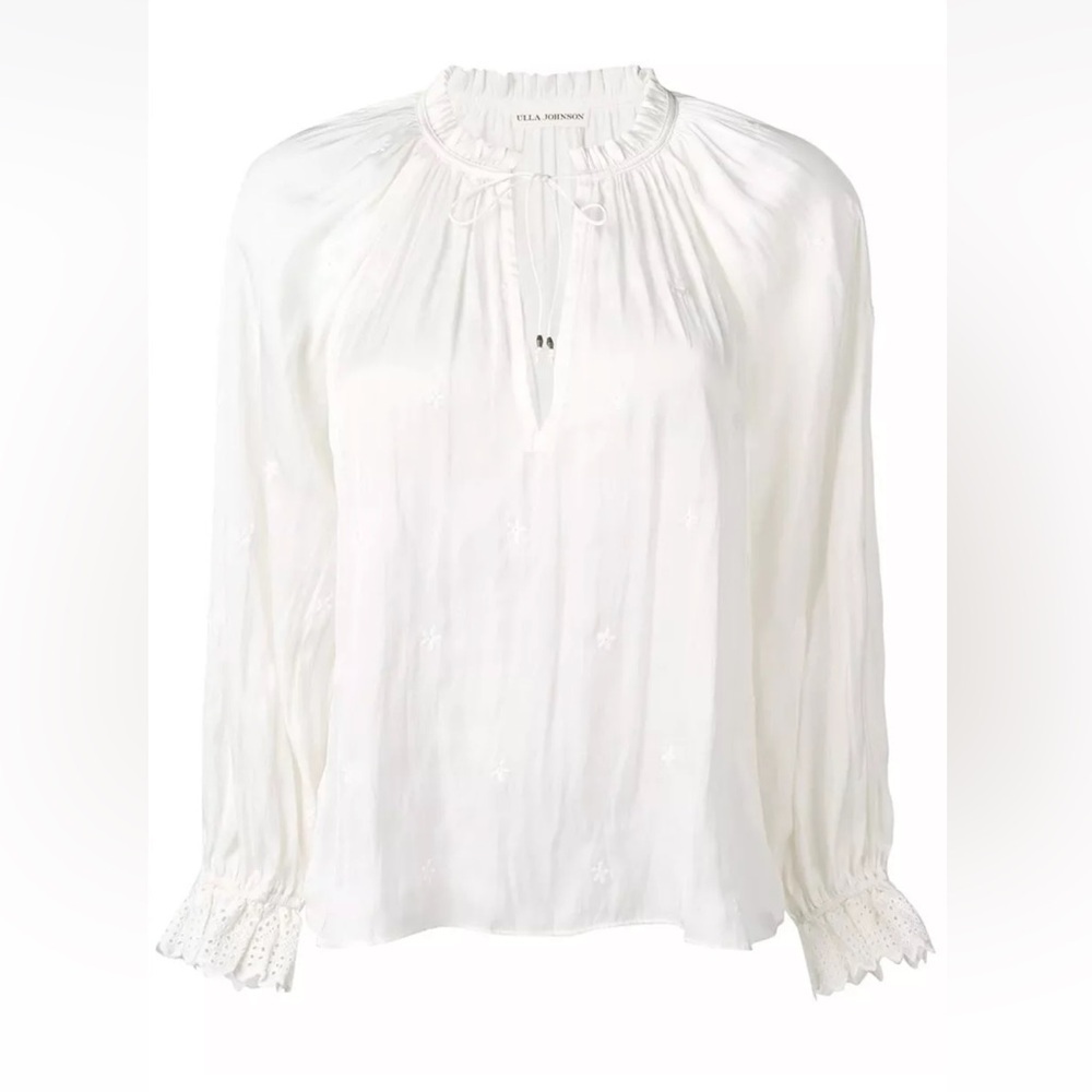Ulla Johnson Irene Pearl White Drawstring Neck Blouse - Picture 4 of 12